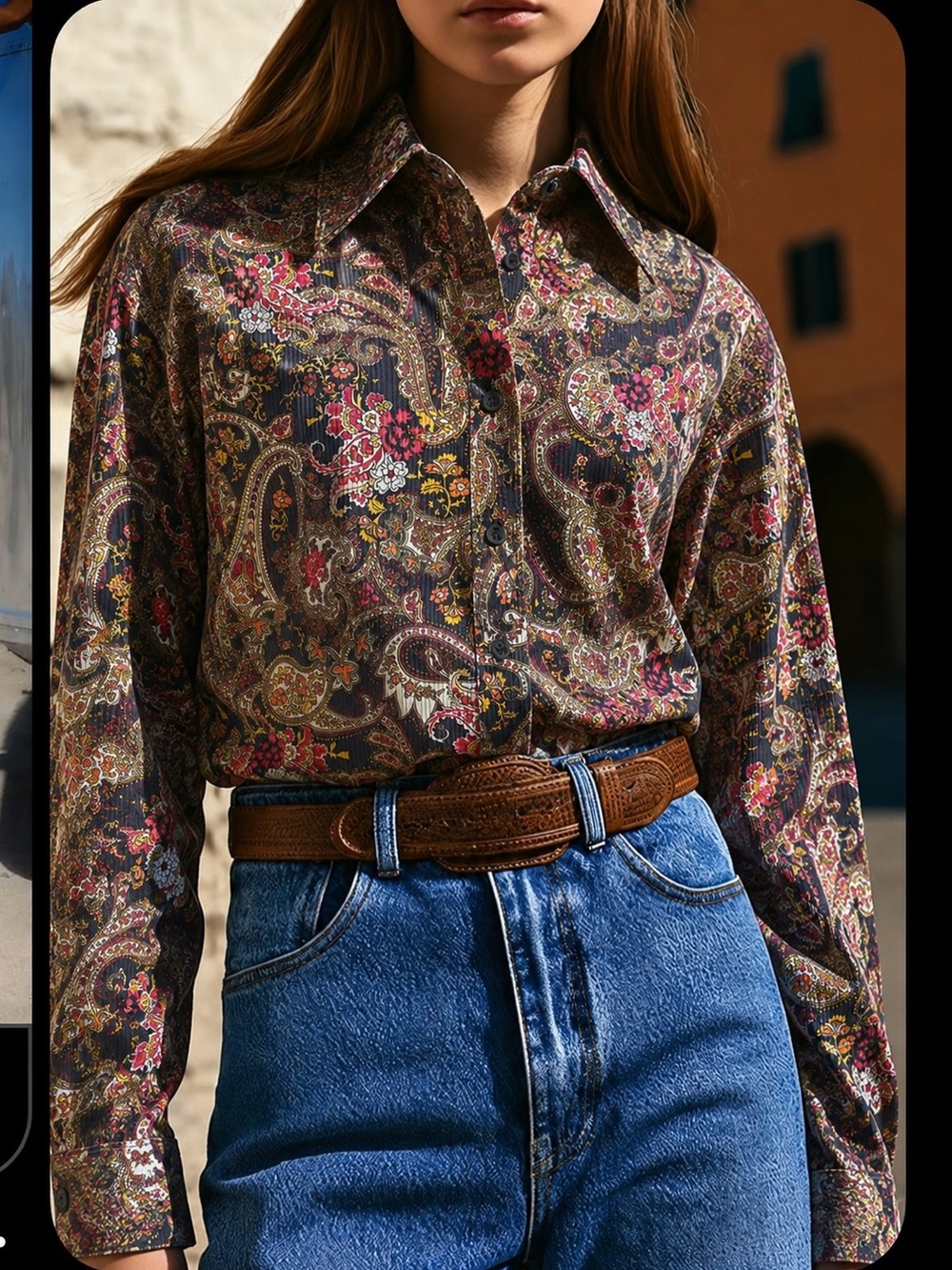 Tallia Paisley Button-Up Shirt | Size S (14½) | Vibrant Floral Print